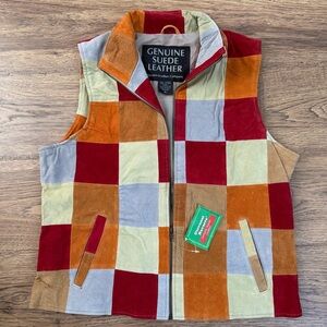 NWT Vintage Navarre Leather Company Vest Genuine Suede Leather M Zipper Collar
